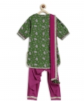 Girl Floral Jaal Suit Set - Green